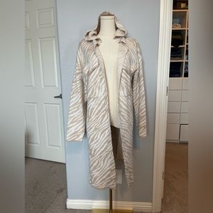 Double Take Printed Open Front Hooded Longline Cardigan Size S